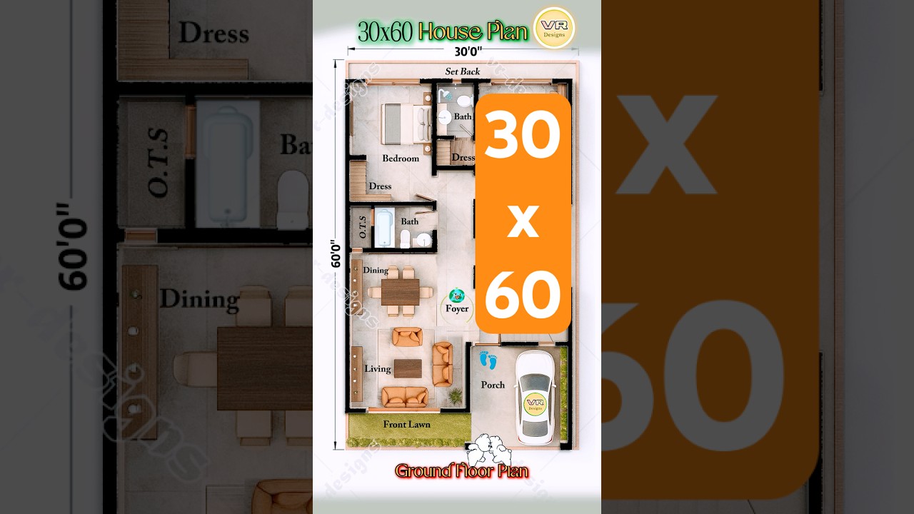 Modern 2.5D 30×60 2BHK House Plan 🏡
