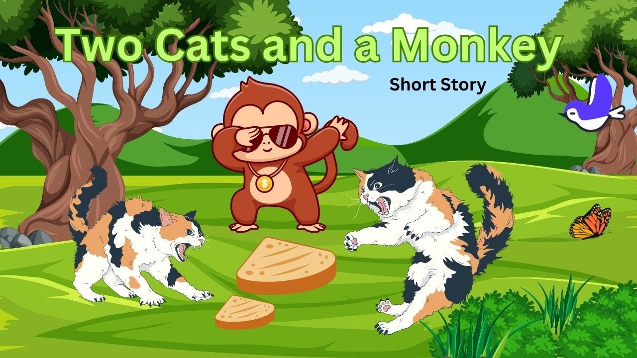 Two cats and a monkey story | Monkey and two cats| Short Moral story for kids |