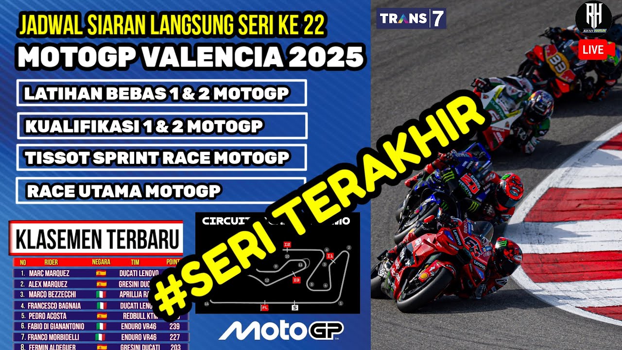 Jadwal MotoGP Valencia 2025 & Klasemen Terbaru 🏁