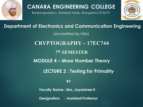 VTU CRYPTO 17EC744 M4 L2: Primality Testing Explained