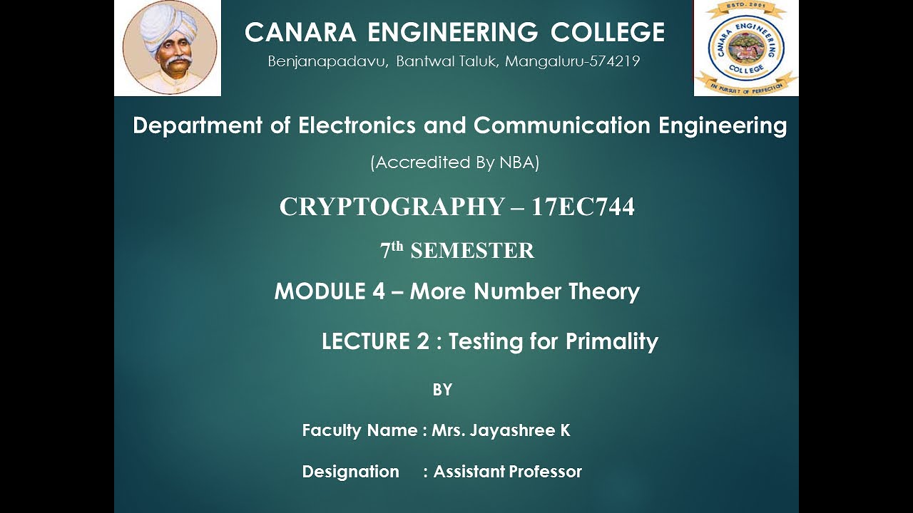 VTU CRYPTO 17EC744 M4 L2: Primality Testing Explained