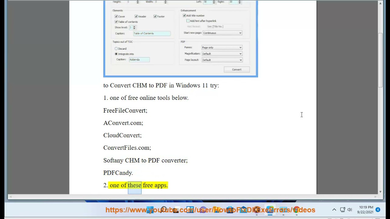 Convert CHM to PDF in Windows 11