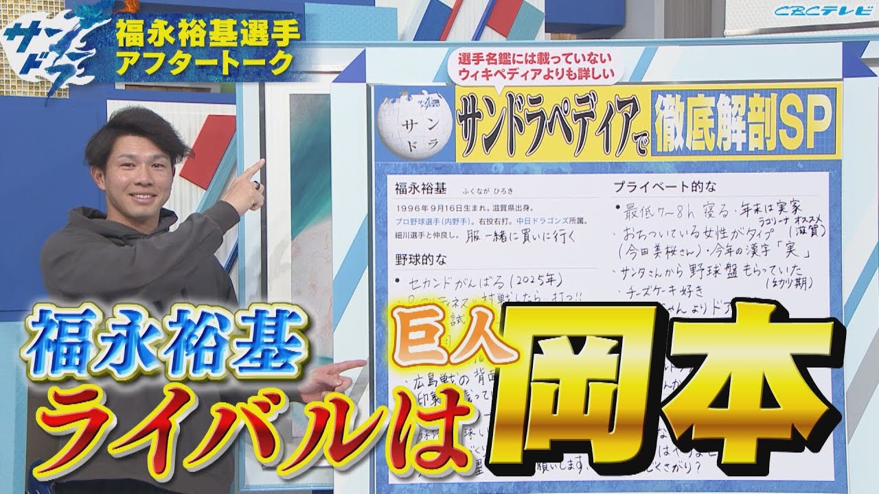 サンドラアフタートーク：福永裕基選手の来季への意気込みとライバル岡本和真選手について語る