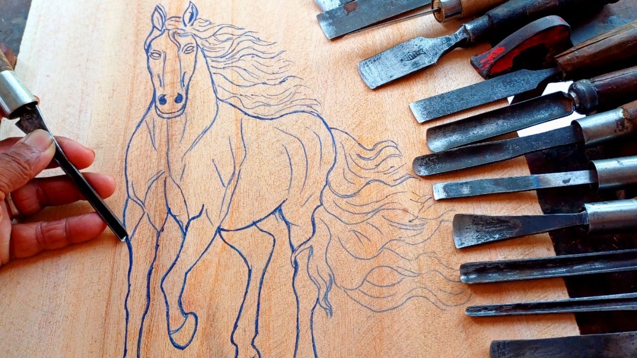Wood Carving: Horse from Mahogany π