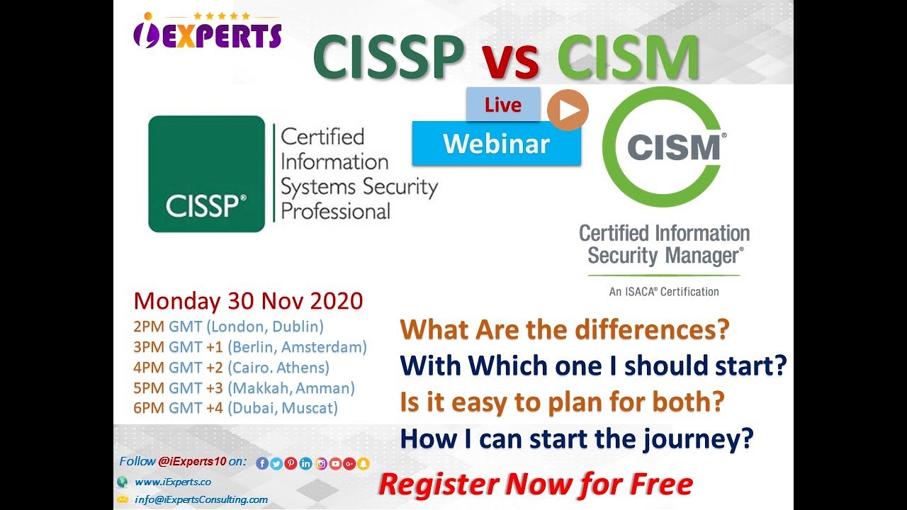 CISSP vs CISM: Which Certification Should You Choose? | Free Webinar π