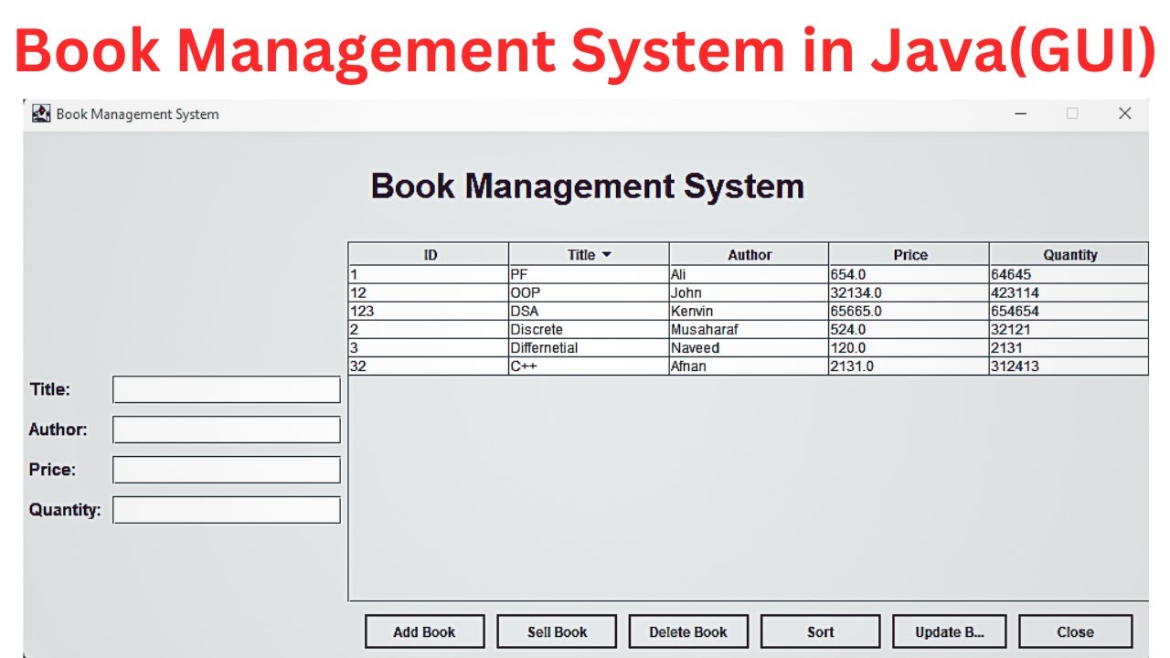 Java GUI Books Management System with Add, Update, Sort, and Sell Features