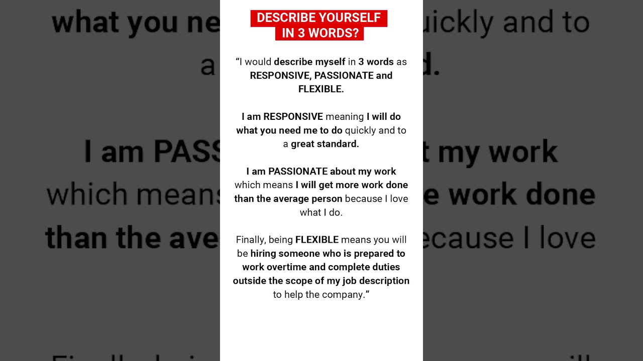 HOW TO ANSWER - DESCRIBE YOURSELF in 3 WORDS! #interviewquestionsandanswers #interviewquestions