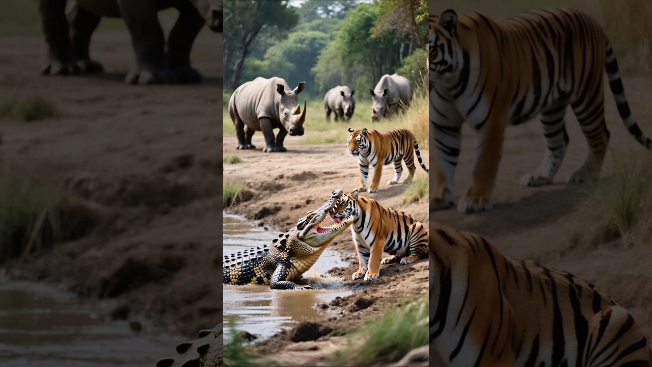 Tiger vs Crocodile: Intense Wildlife Encounter in the African Savanna