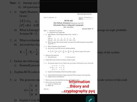 information theory and cryptography pyq for MTech CSE ll RGPV Bhopal#education #trending #exam