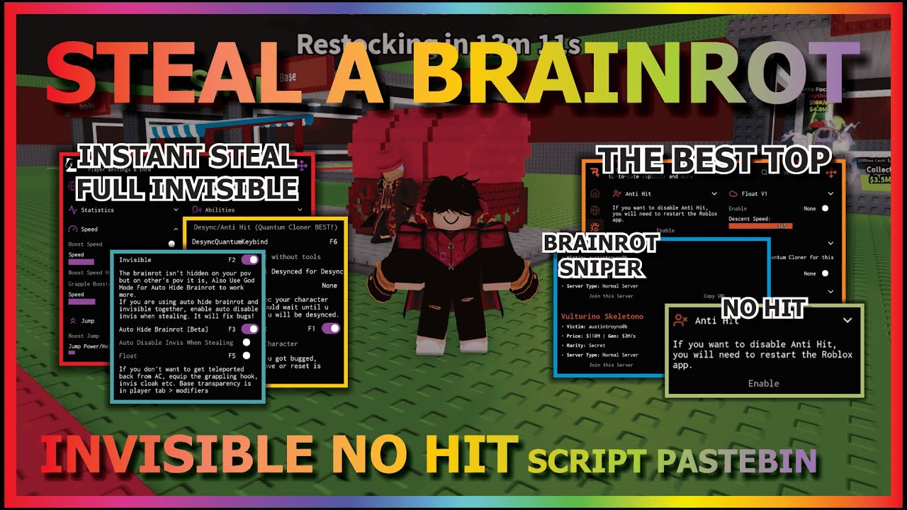Ultimate Brainrot Script 2025 🔥 – No Hit, Invisible, Lock Base, Speed & More!