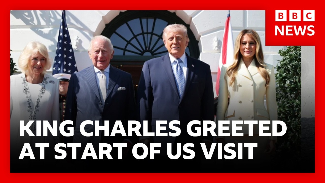 King Charles greeted by President Trump at White House at start of US visit | BBC News