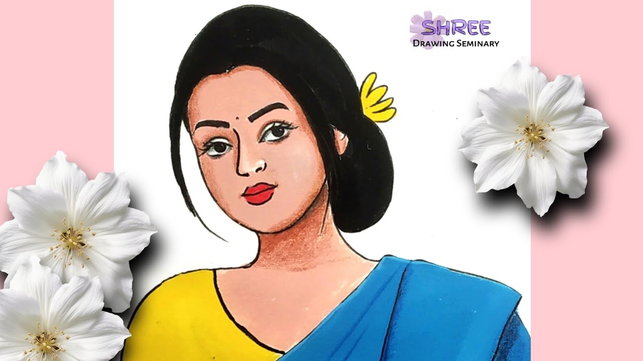 Beautiful Bengali Girl in Saree EASY Drawing / How to draw a girl easy