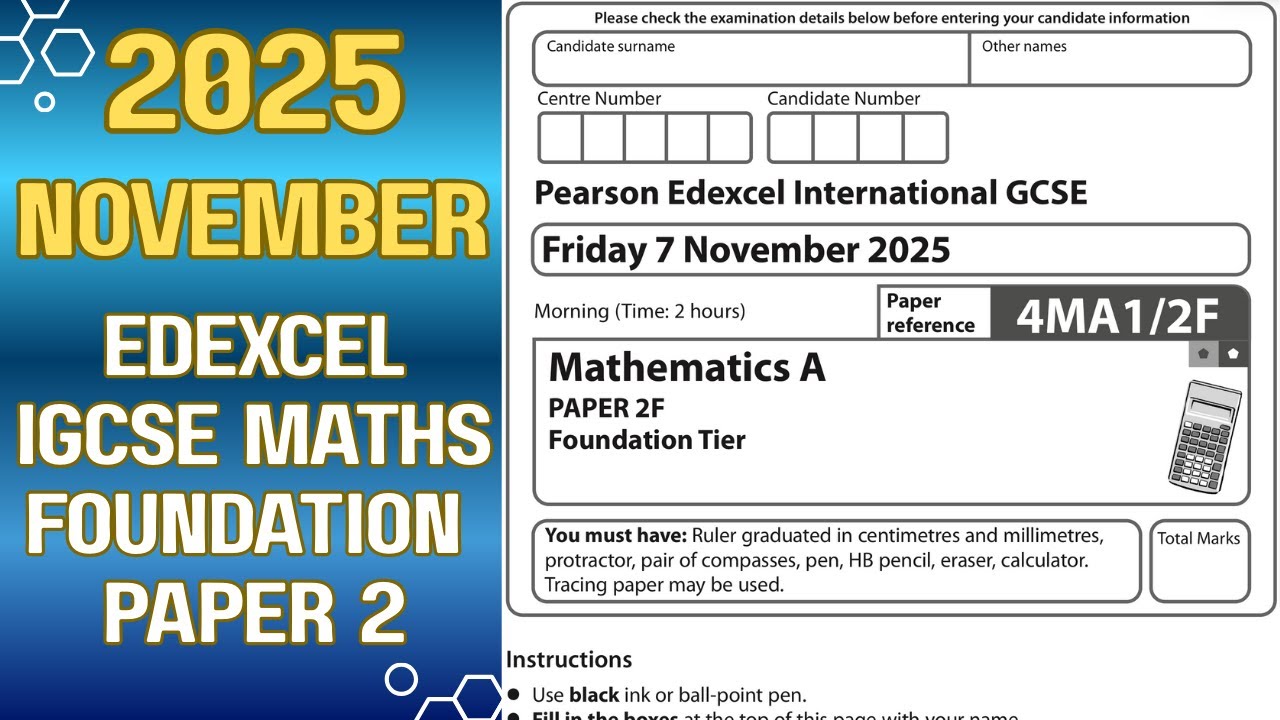 Edexcel iGCSE Maths Nov 2025 Foundation Paper 2 π