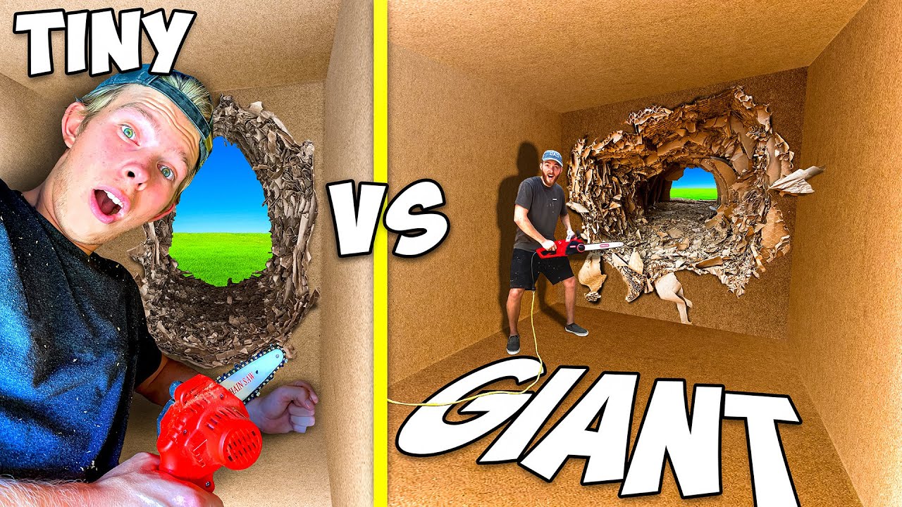 Escaping Tiny vs GIANT 100 Layers of Cardboard! *TRAPPED*