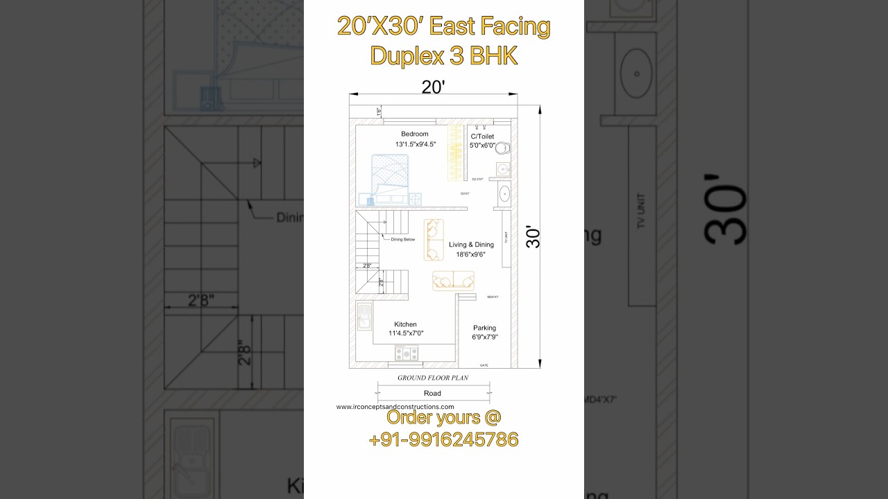 20’x30’ East-Facing Duplex House Plan 🏡