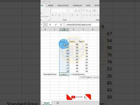 Standard Error (SE) | Excel Functions | Statistics Bio7