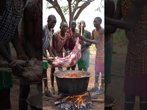 "Tribal Feast Begins: Whole Deer in Giant Pot!" #africa #hadzabetribe #wildcooking #food