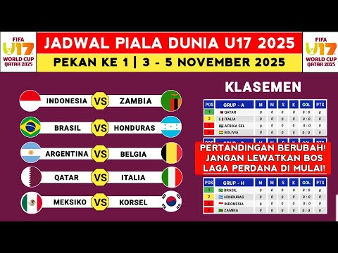 BERUBAH! Jadwal Piala Dunia u17 2025 - Indonesia vs Zambia - Klasemen Piala Dunia u17 2025 Terbaru
