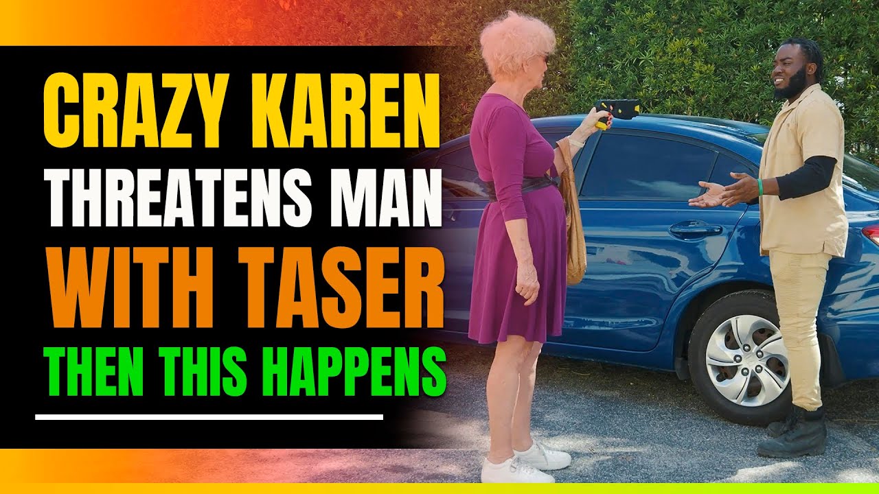 Karen Confronts Man at Taser Point 🚗