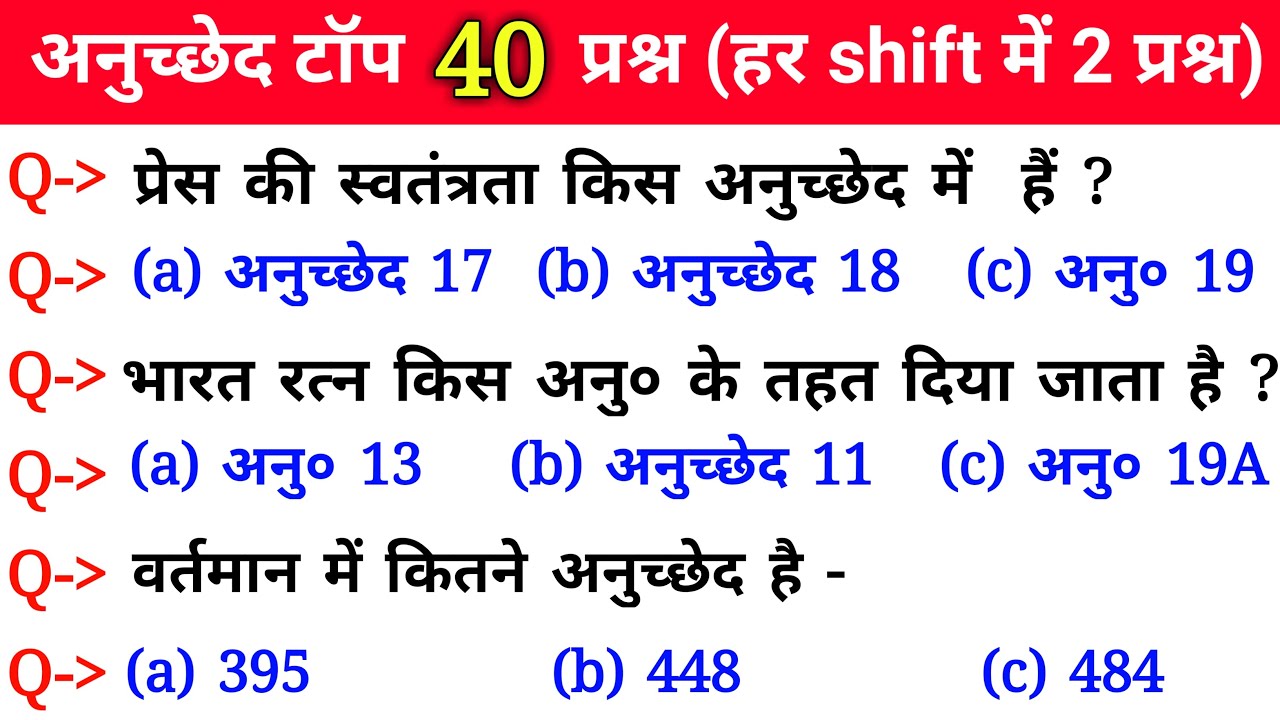 Indian Polity : संविधान के महत्वपूर्ण अनुच्छेद | Articles gk Question for RRB NTPC & Group D, SSC