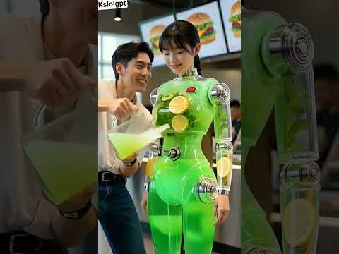 Rich Green juice Dispenser Robot #futuristic#robot #technology #humanoid #soysauce#sushi #Al