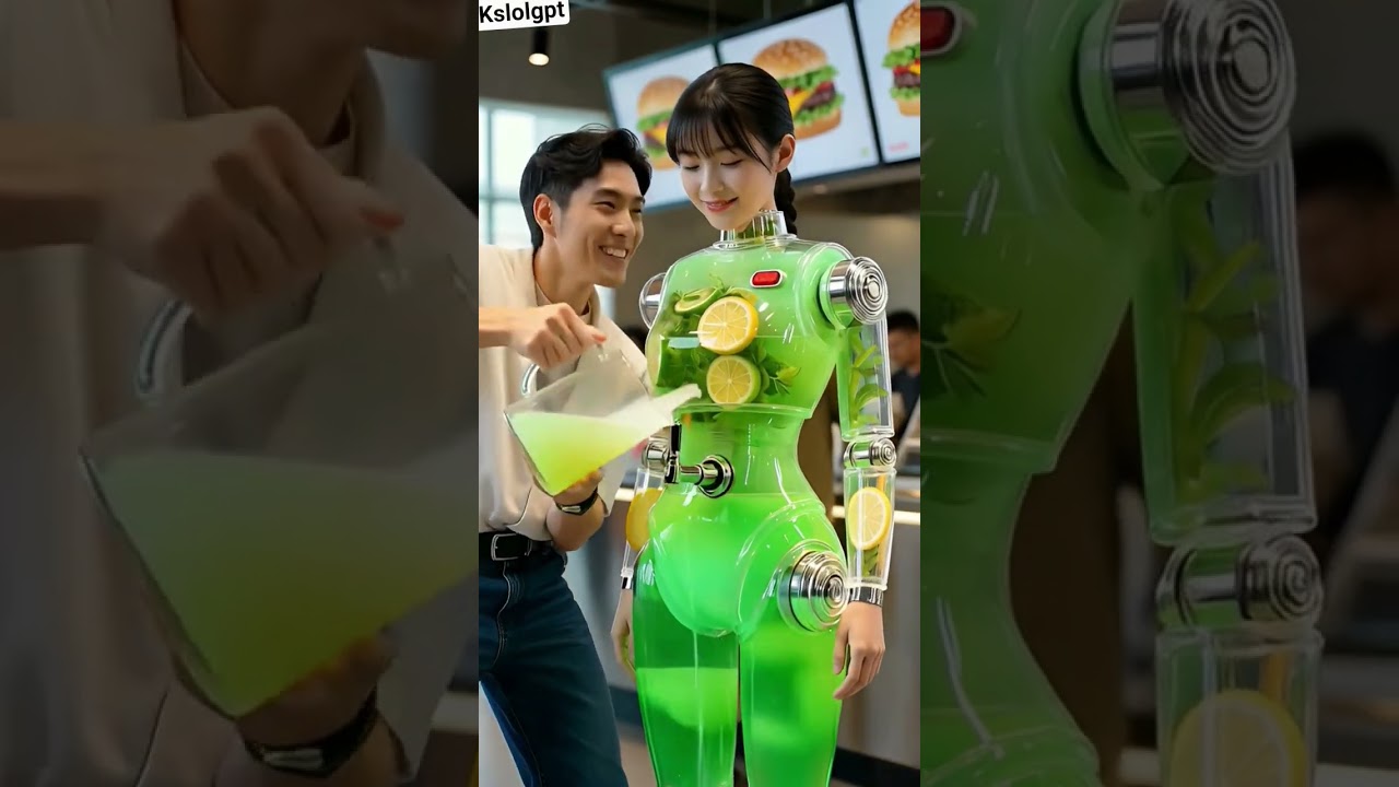 Meet the Rich Green Juice Dispenser Robot 🤖 – The Future of Food Service!
