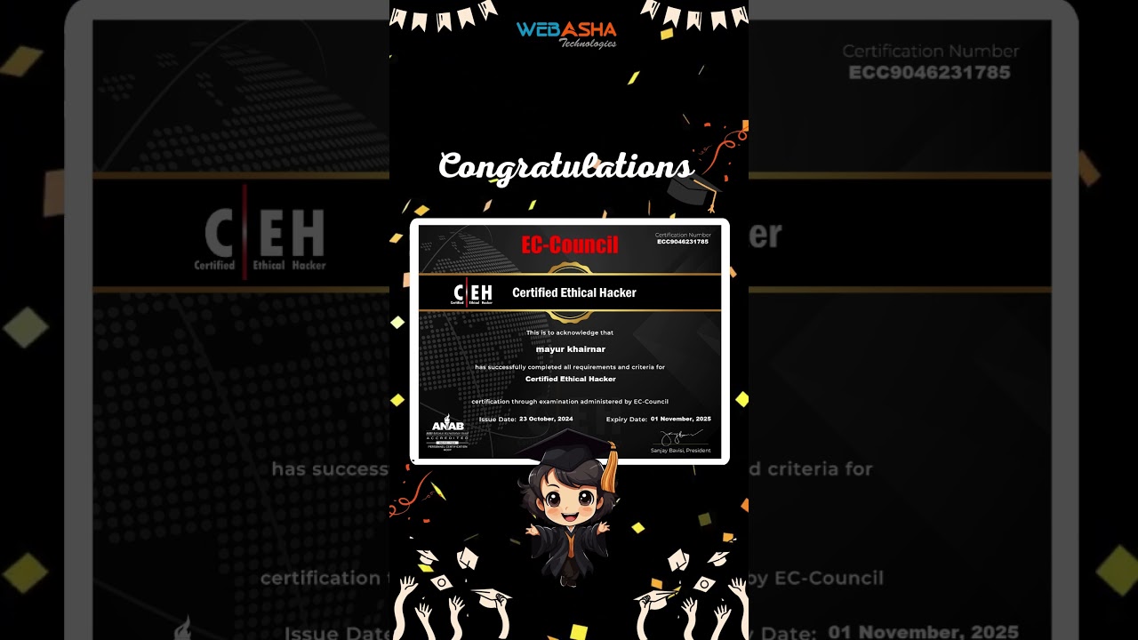 Mayur has successfully passed the prestigious CEH v13 (Certified Ethical Hacker) exam  #movie