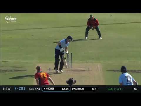 Nathan Ellis bowls a stunning yorker to dismiss Daniel Hughes after scoring classy century