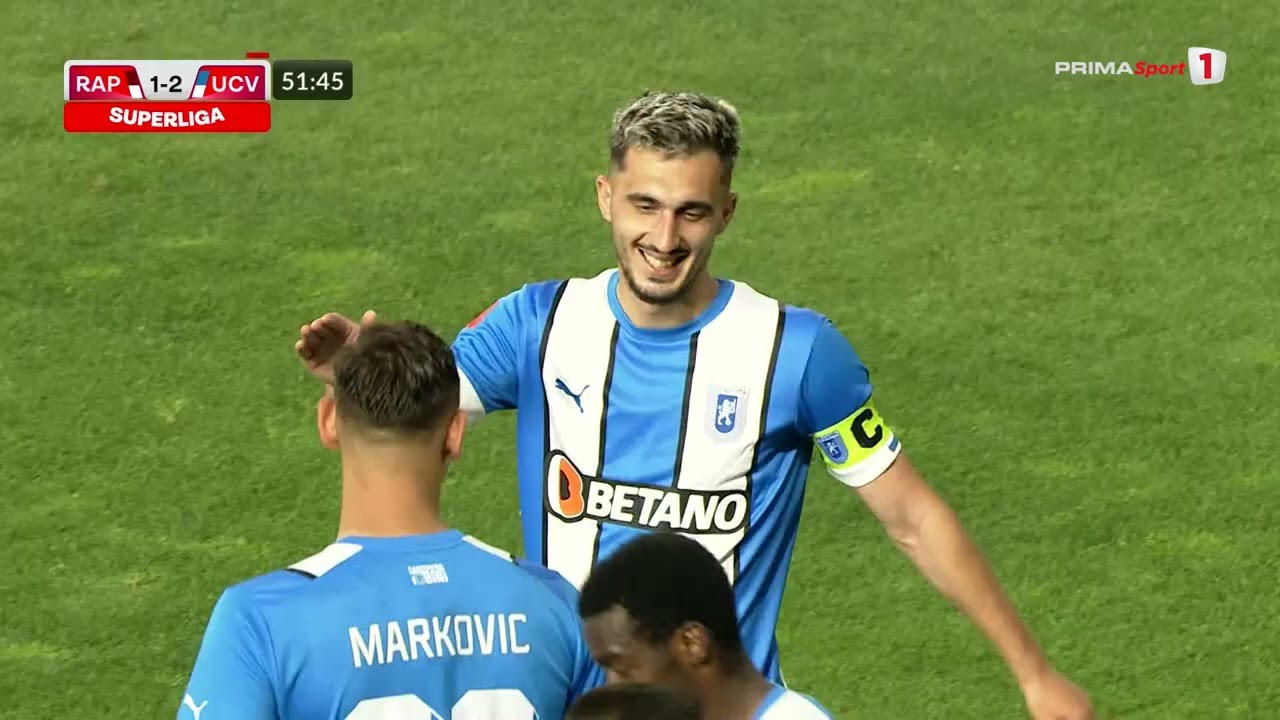 Rezumat: Universitatea Craiova câștigă dramatic în Giulești cu 3-2 împotriva Rapidului ⚽