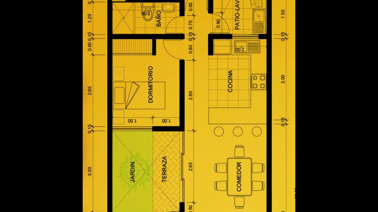 Plano de casa de 6 x 20 metros de un piso   más plano de techo #diseño #casa #planosdearquitectura