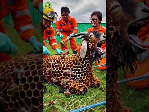 Goat is covered in honeycomb like larvae ad beetle save by rescuers #humanity #animals #goat #rescue