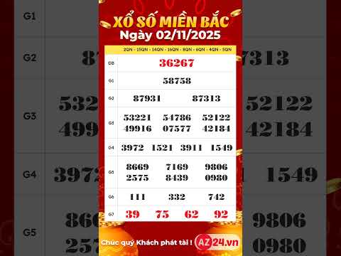 Xổ số miền Bắc 2/11/2025 | XSMB - SXMB - KQXSMB - XSTD - Kết quả Xổ số miền Bắc hôm nay chủ nhật