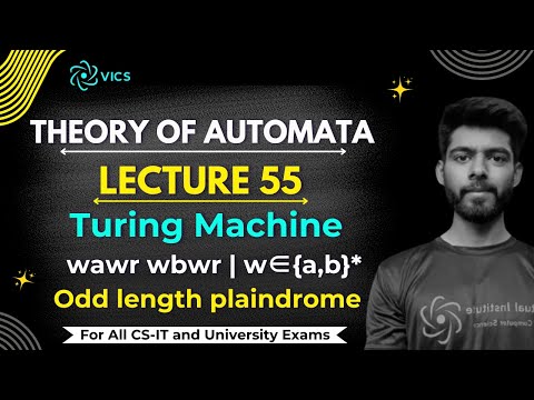 55- Combine Turing Machine for wawr and wbwr where w ∈ {𝑎,𝑏}* | TM for Odd length Palindrome