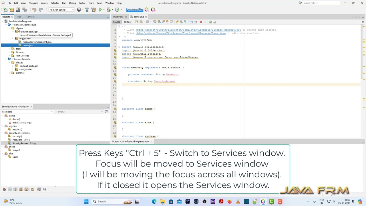NetBeans IDE 21: Shortcut Ctrl + 5 to Switch to Services