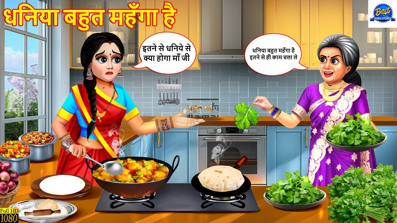 धनिया की कीमत और सास-बहू की सीख: मजेदार हिंदी कहानी 🌿