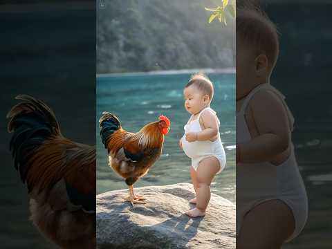 Ai generated video look like real | baby boy fighting with rooster #ai #cute #foryou #shorts
