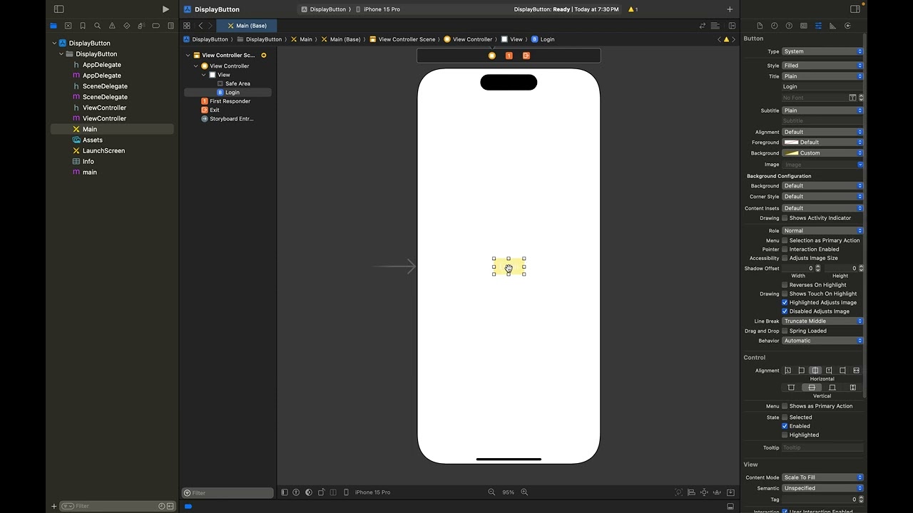 Objective-C Storyboard UIButton: Display & Actions