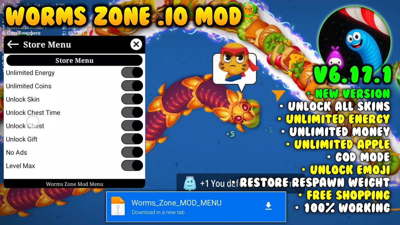 Worms Zone .io MOD APK v6.17.1 - Unlock Skins & Unlimited Money