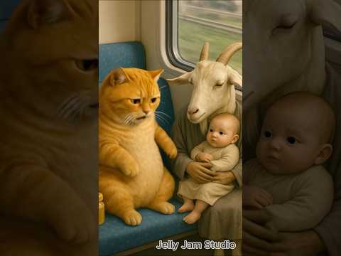 Orange cat with baby story video cartoon ai animation animal goat
