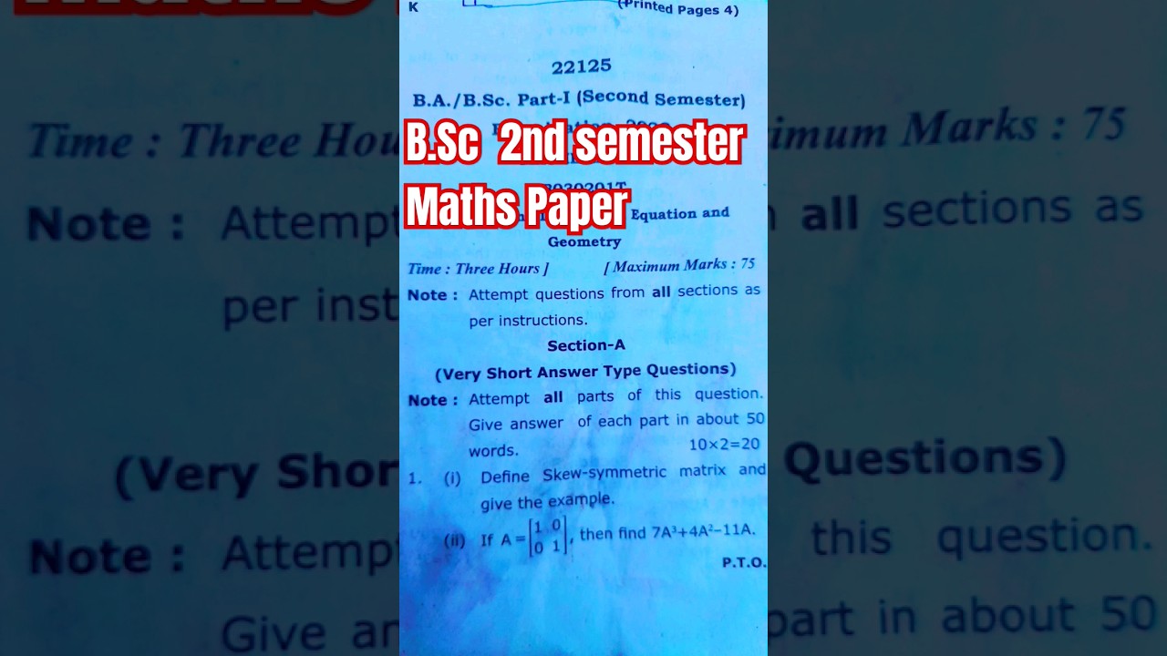 Essential Math Questions for BSc 2nd Semester π | VBSPU University Exam Prep