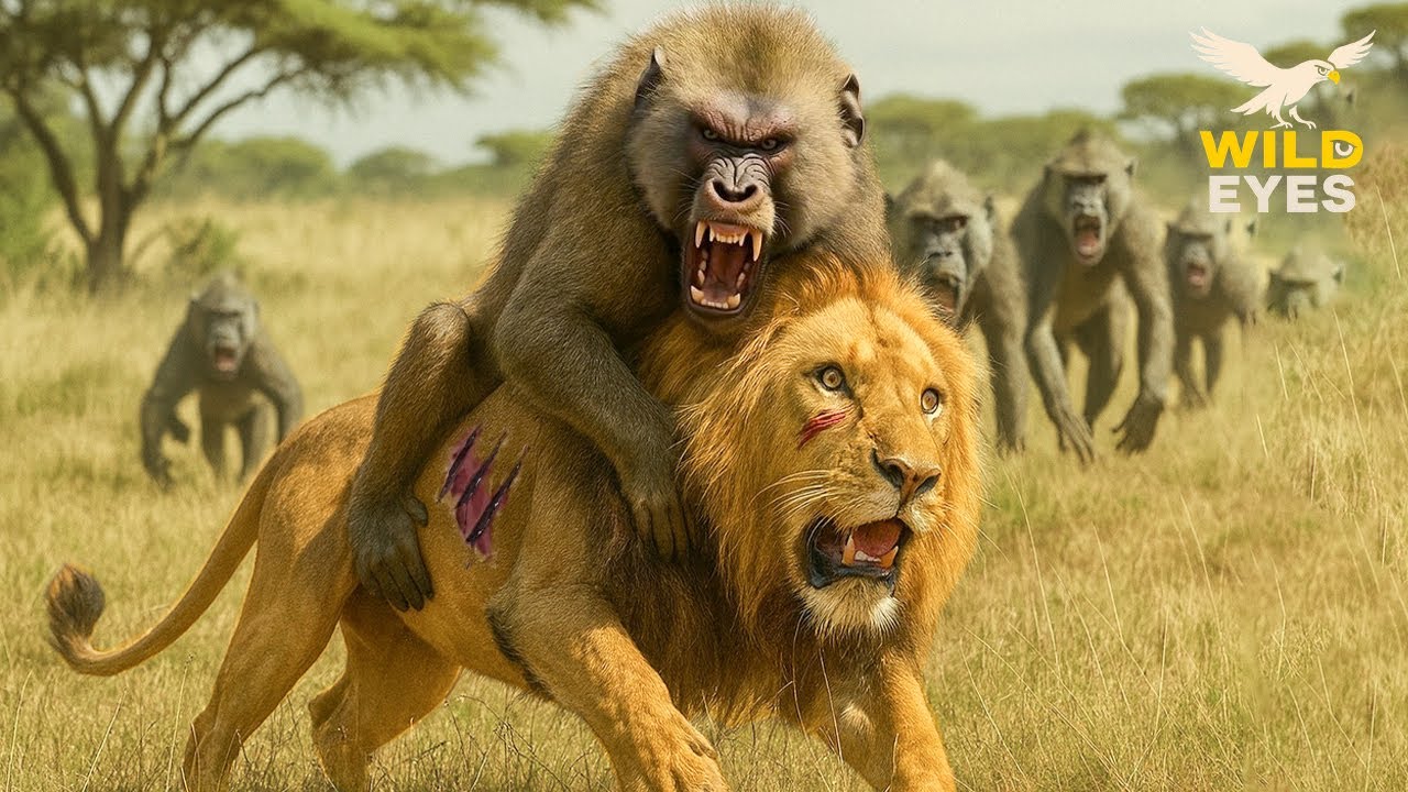 Savannah Showdown: Baboon Troop vs Lions π¦