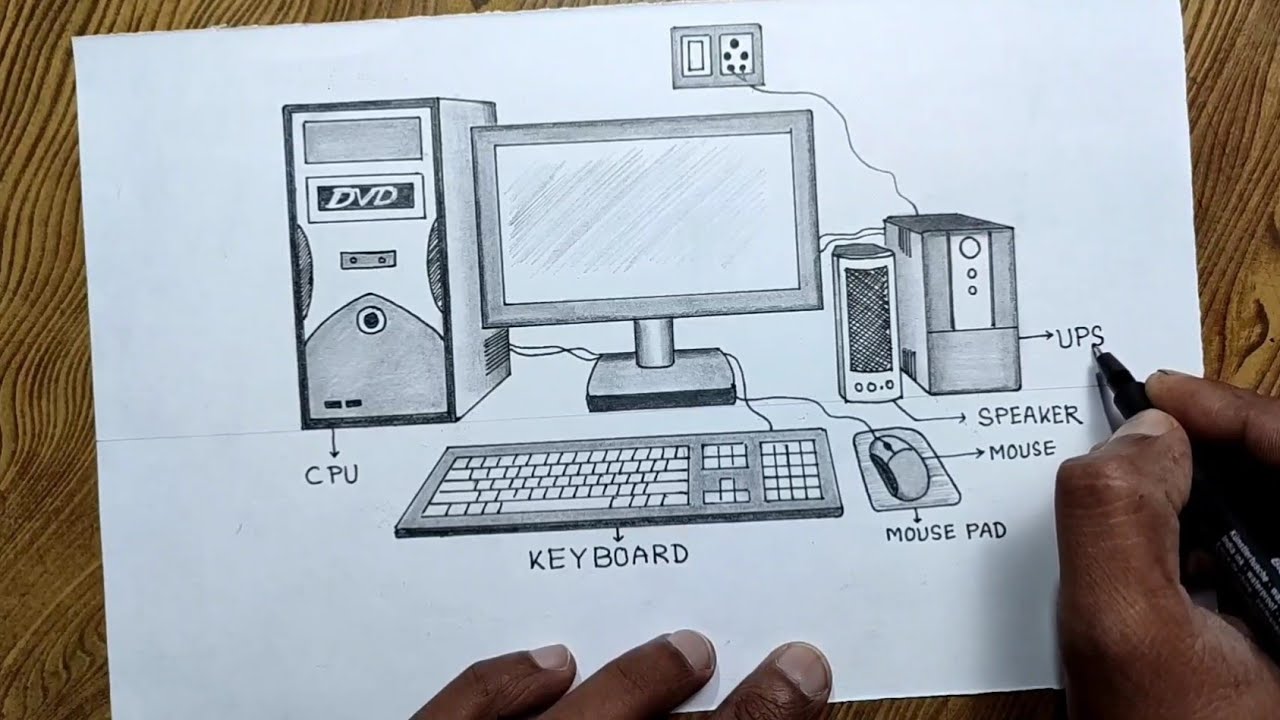 Simple Step-by-Step Desktop Computer Drawing 🖥️