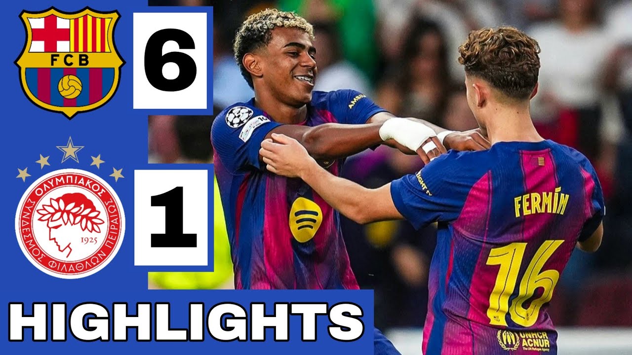 Barcelona’s Dominant 6-1 Victory Over Olympiacos | UEFA Champions League Highlights ⚽