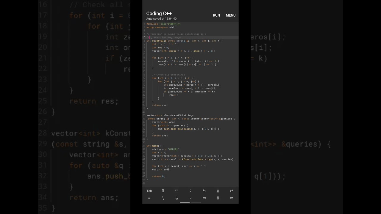 Efficient C++ Solution to Count Binary Substrings Meeting K-Constraint 🔍
