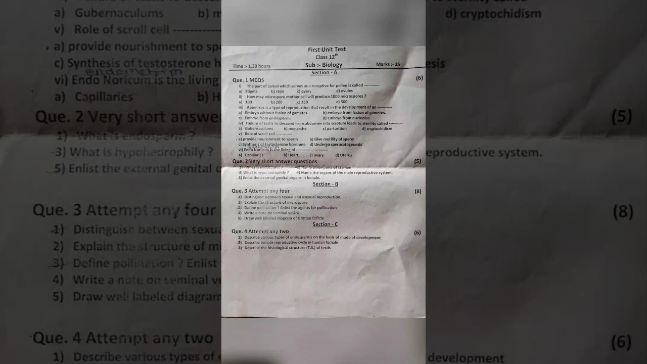 class 12th Biology first unit test 2025-26 😱 | Maharashtra board💯 | unit test🔥 | #firsttermexam |