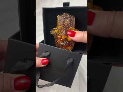 Amber Hamsa Hand – Carved with Lotus & Eye | Handmade Baltic Amber Amulet
