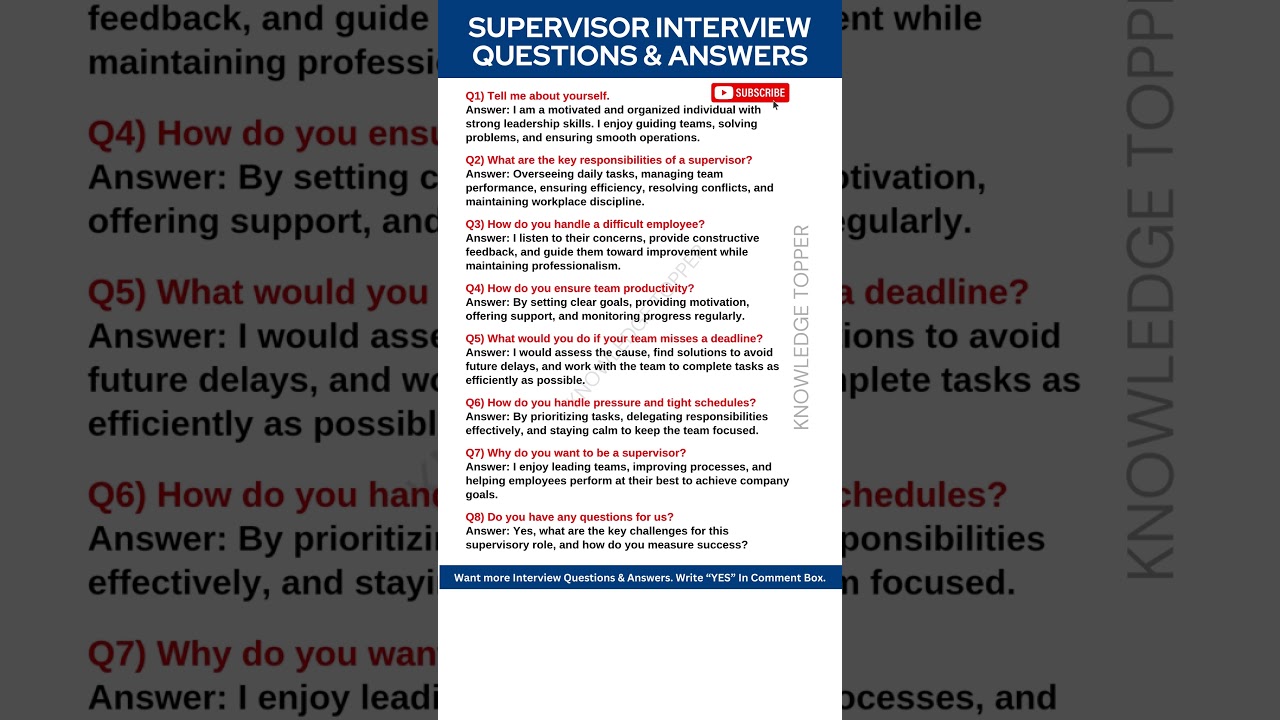 Top 8 Supervisor Interview Questions & Expert Answers 🎯