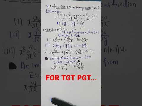Euler's theorem on homogeneous functions, Corollary and deduction from Euler's theorem......