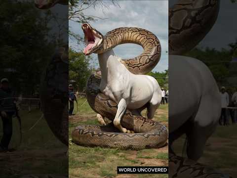 Wildlife Attack Caught on Camera! Man Saves Horse from Giant Snake #shorts