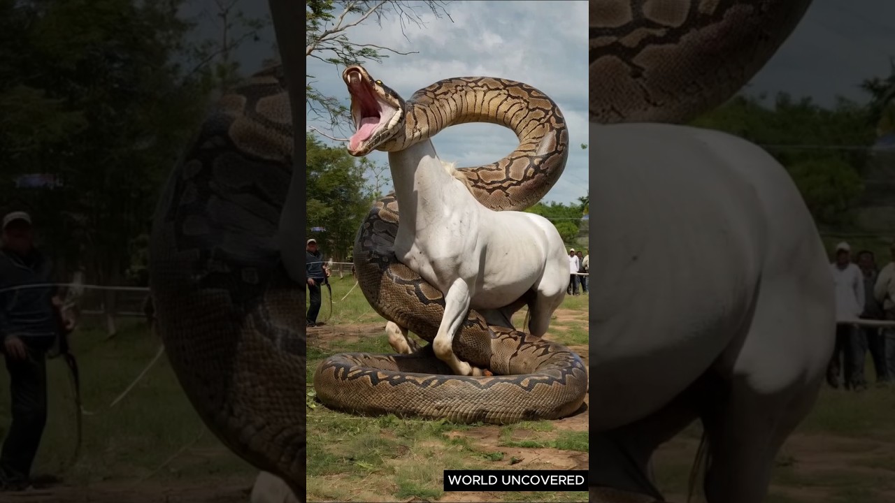 Heroic Rescue: Man Saves Horse from Giant Snake